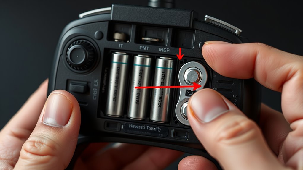 check battery orientation carefully