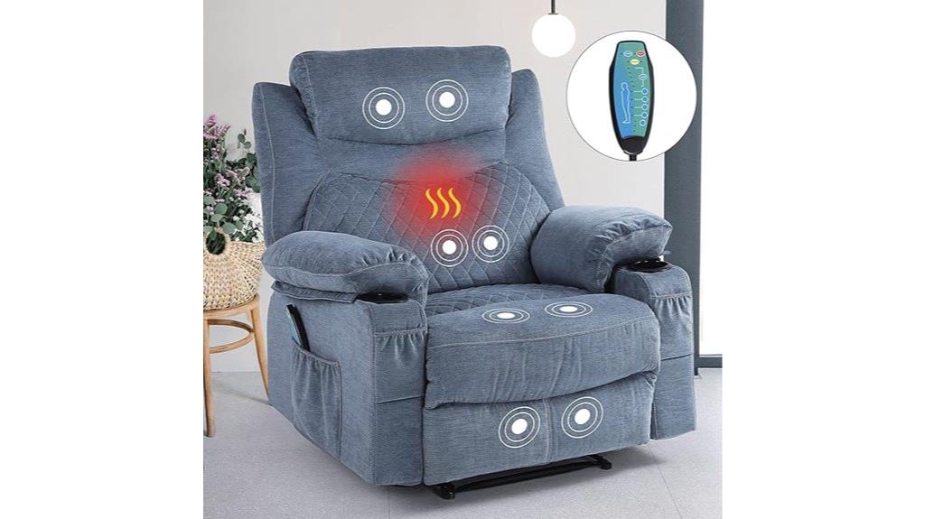 blue heated recliner with cup holders