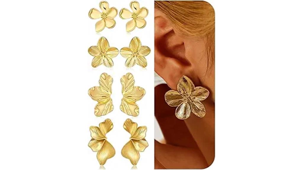 bold gold floral earrings
