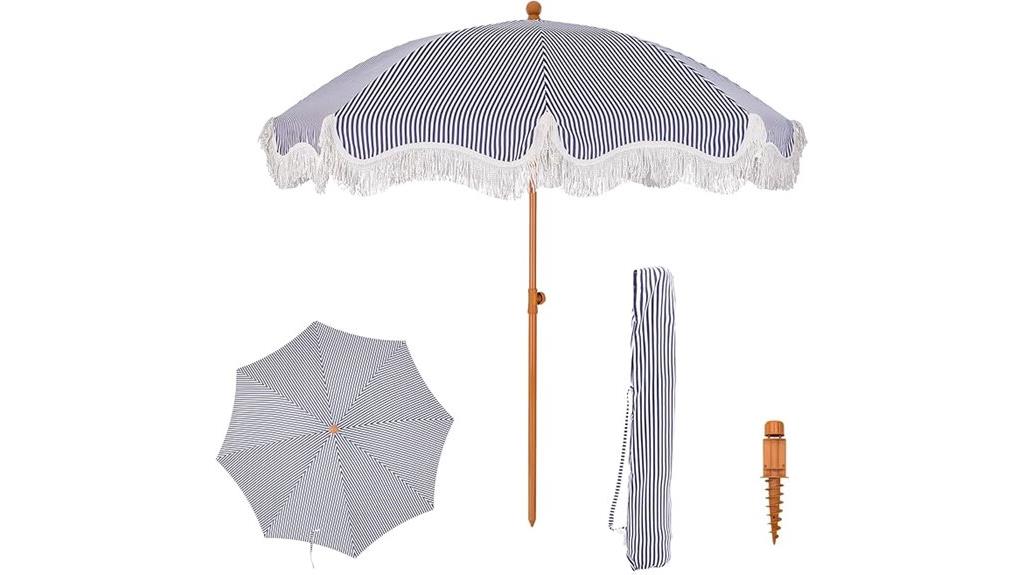large fringe beach umbrella