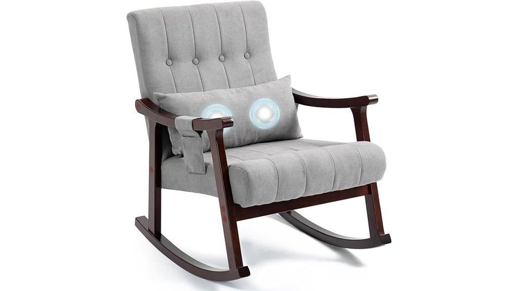upholstered rocking chair with lumbar pillow